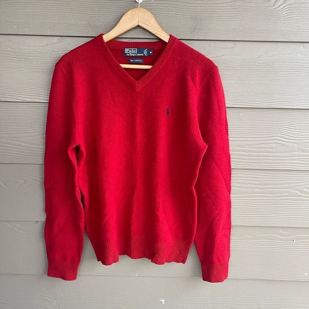 Ralph Lauren Red V neck 100% lambswool sweater